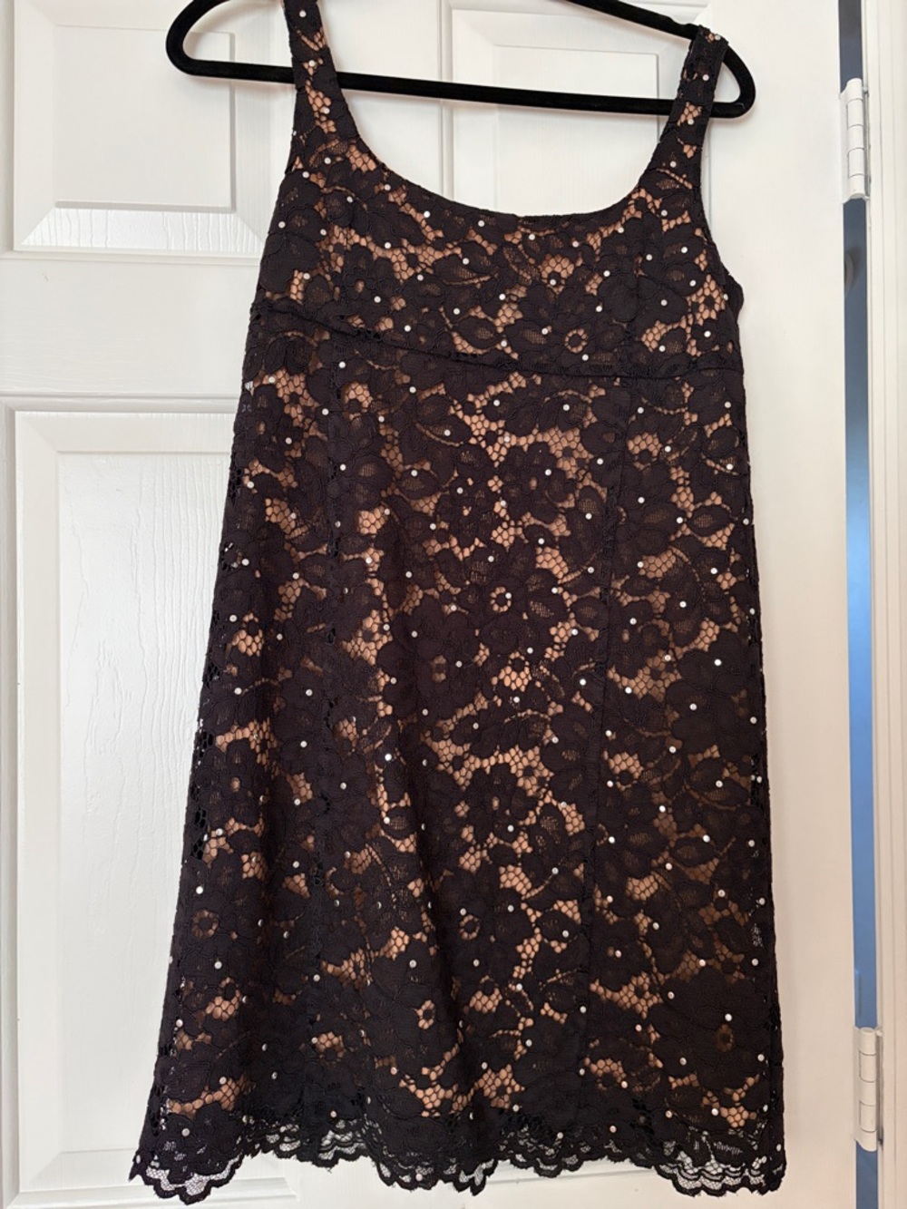 MICHAEL Michael Kors Black Lace Overlay Nude Slip A-Line Dress